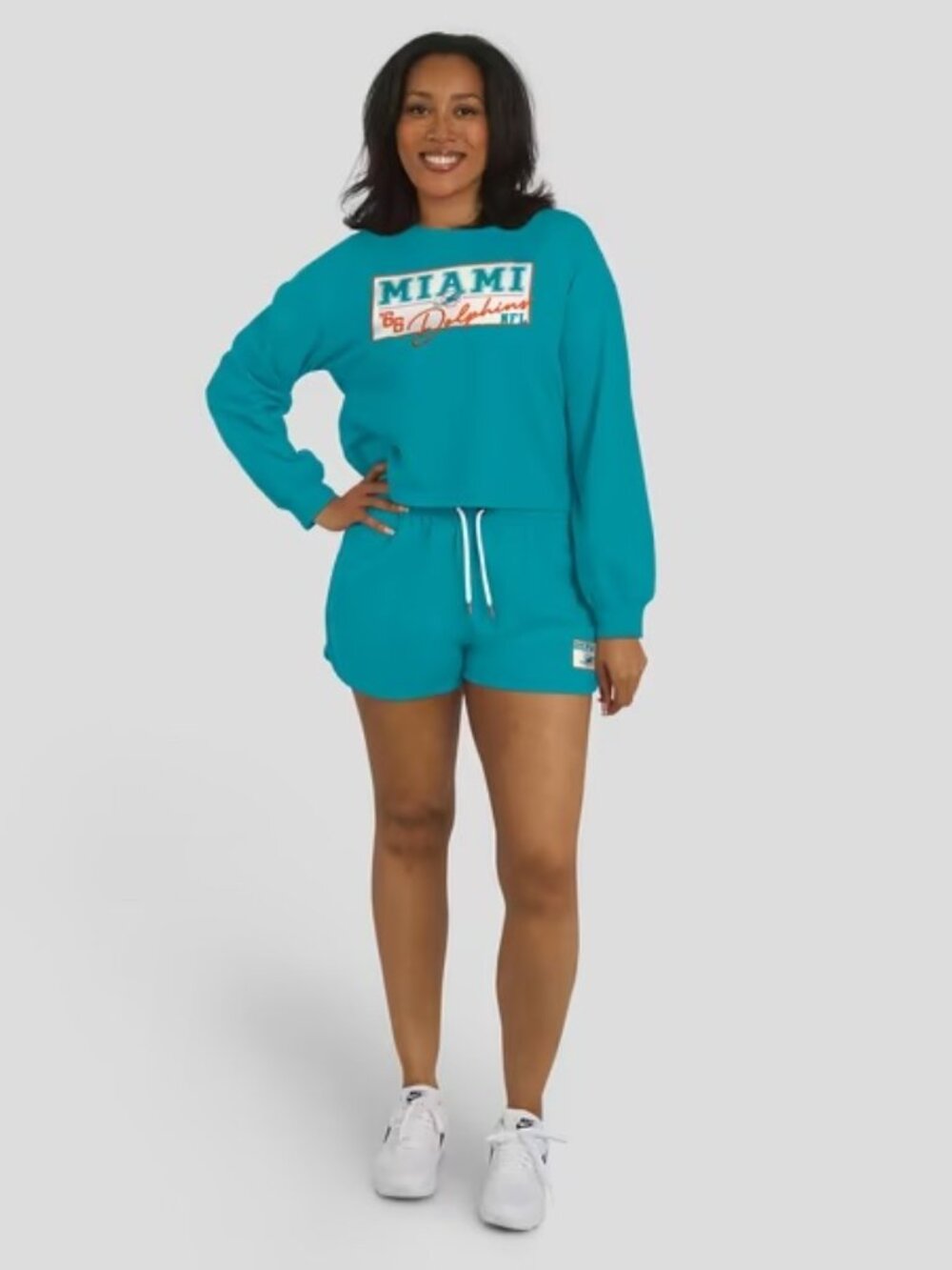 Teal NFL Miami Dolphins Long Sleeve Top & Drawstring Shorts Pajama Set Size L